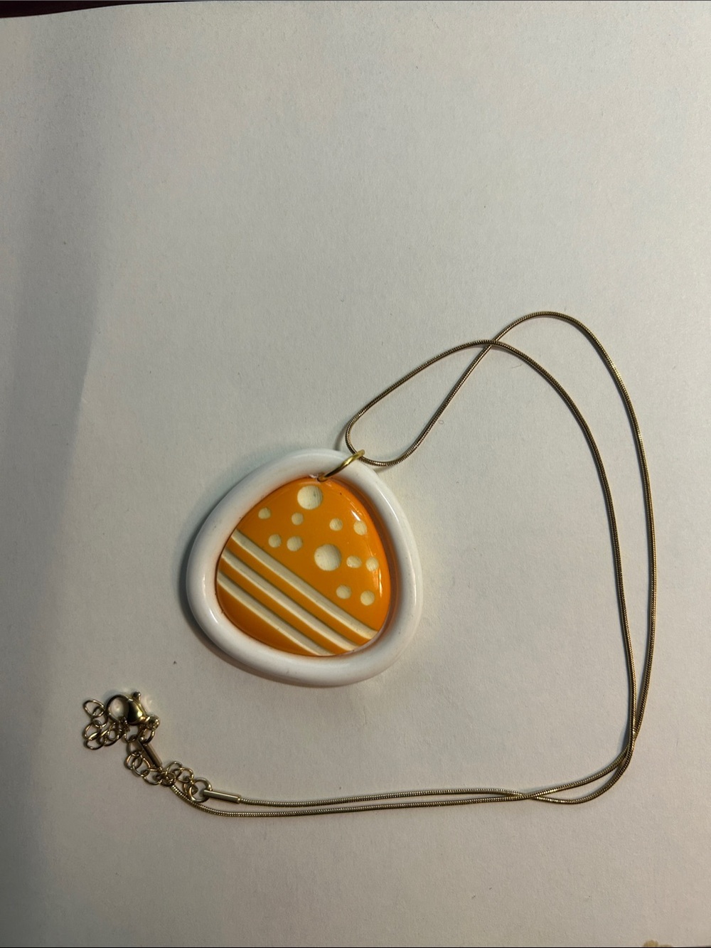 Retro Orange & White Geometric Pendant Necklace